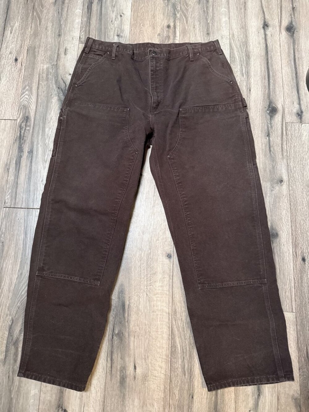 Carhartt Mens Brown Double-Front Work Pants Size 42x34 100% Cotton Made In Mexic
